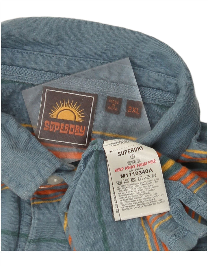 Superdry Herren-Poloshirt 2XL aus blau gestreifter Baumwolle