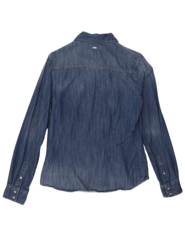 Guess Damen Jeanshemd UK 10 Small Blau Baumwolle