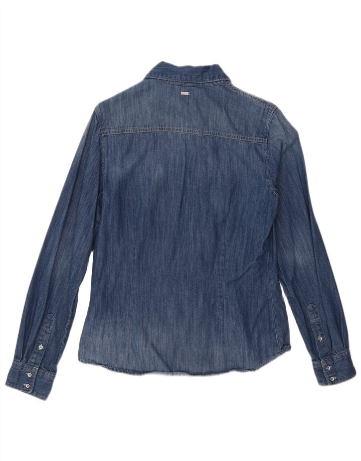 Guess Damen Jeanshemd UK 10 Small Blau Baumwolle