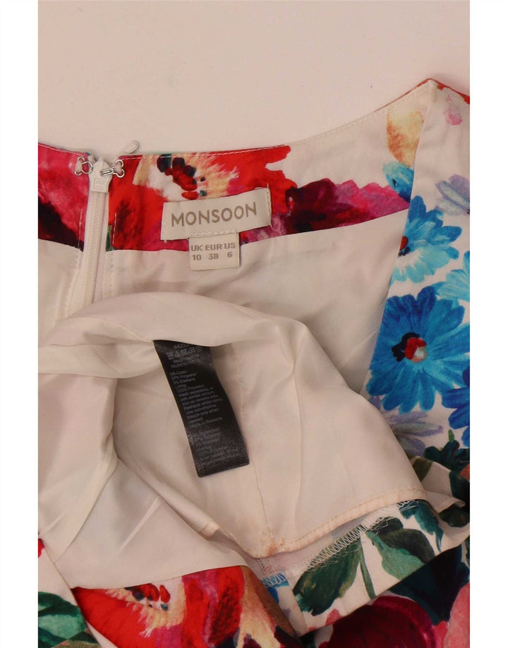 Monsoon Damen-Etuikleid, UK-Größe 40, Größe S, weiß, geblümt, Polyester