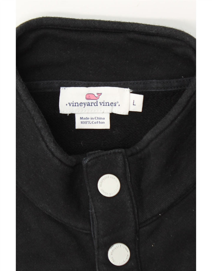 Vineyard Vines Herren-Sweatshirt mit Knopfkragen, groß, aus schwarzer Baumwolle