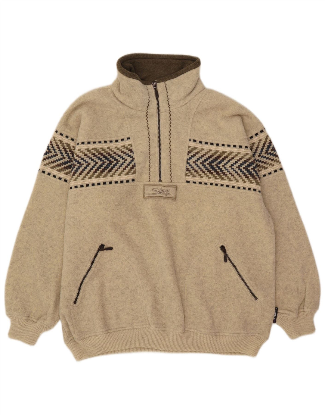 Silvy Herren-Fleecepullover mit Reißverschluss, 2XL, beige, geometrische Wolle