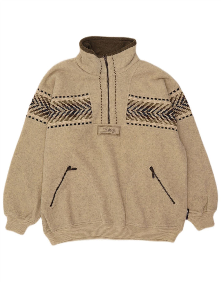 Silvy Herren-Fleecepullover mit Reißverschluss, 2XL, beige, geometrische Wolle