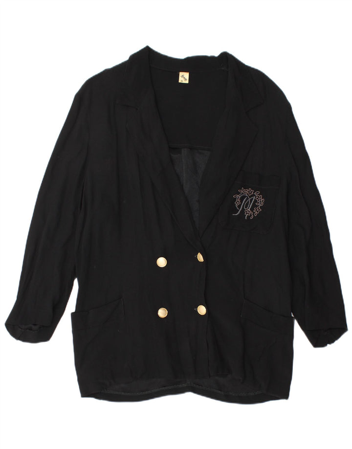 Vintage Damen Zweireihige Blazerjacke IT 44 Mittelschwarzes Acetat