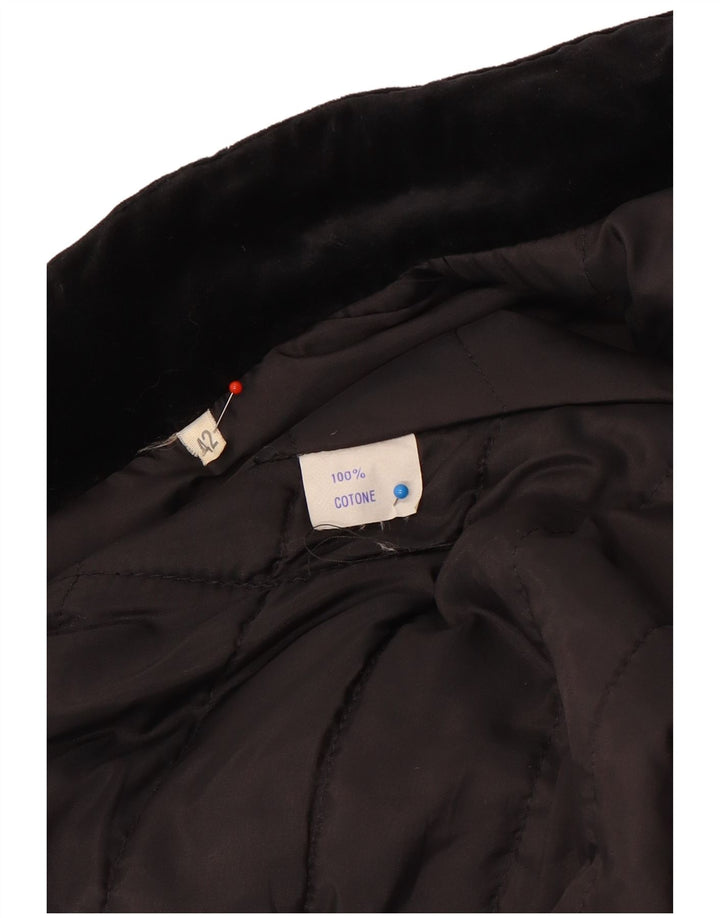 Vintage Damen Samt Bomberjacke IT 42 Mittelschwarze Baumwolle