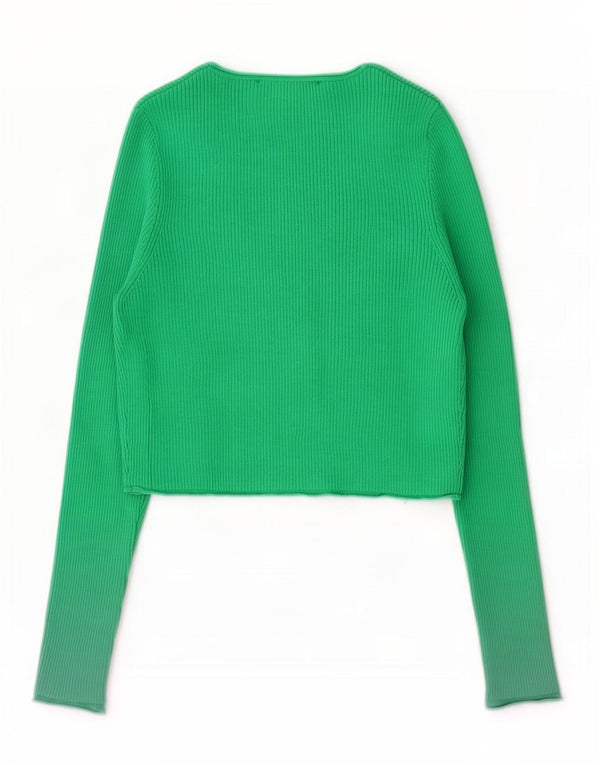 Zara Damen Crop Cardigan Pullover UK 10 Small Grünes Nylon