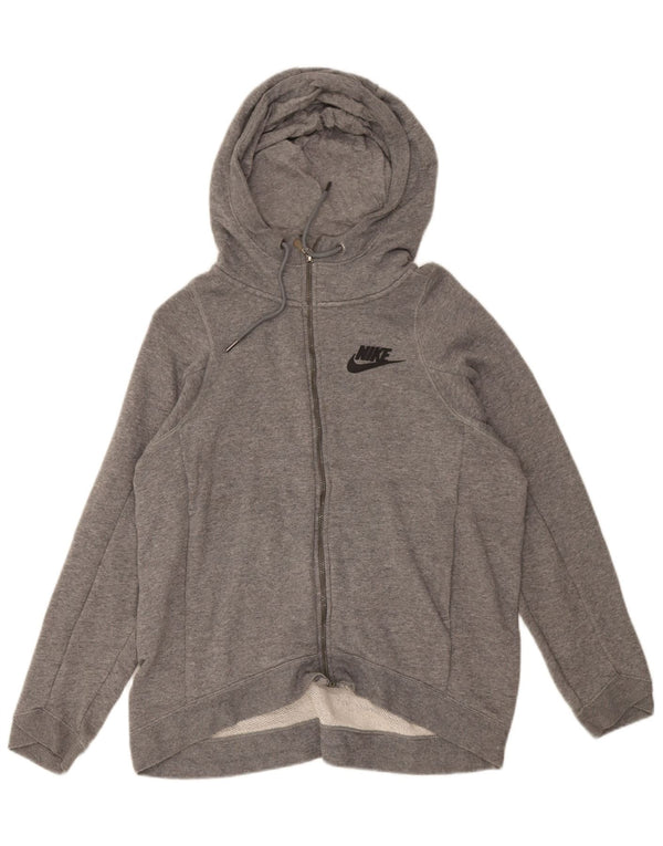 Nike Damen-Pullover mit übergroßem Reißverschluss und Kapuze, Gr. 10, Größe S, grau gefleckte Baumwolle
