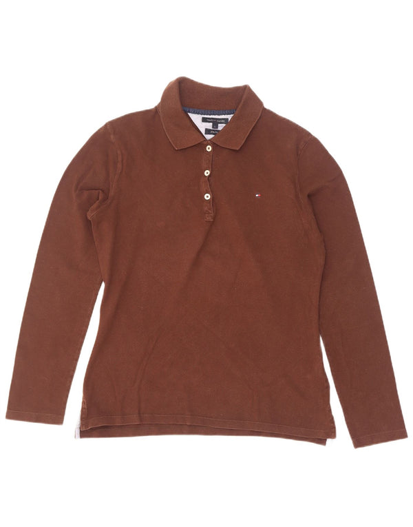 Tommy Hilfiger Damen-Langarm-Slim-Fit-Poloshirt UK 14 Large Braun