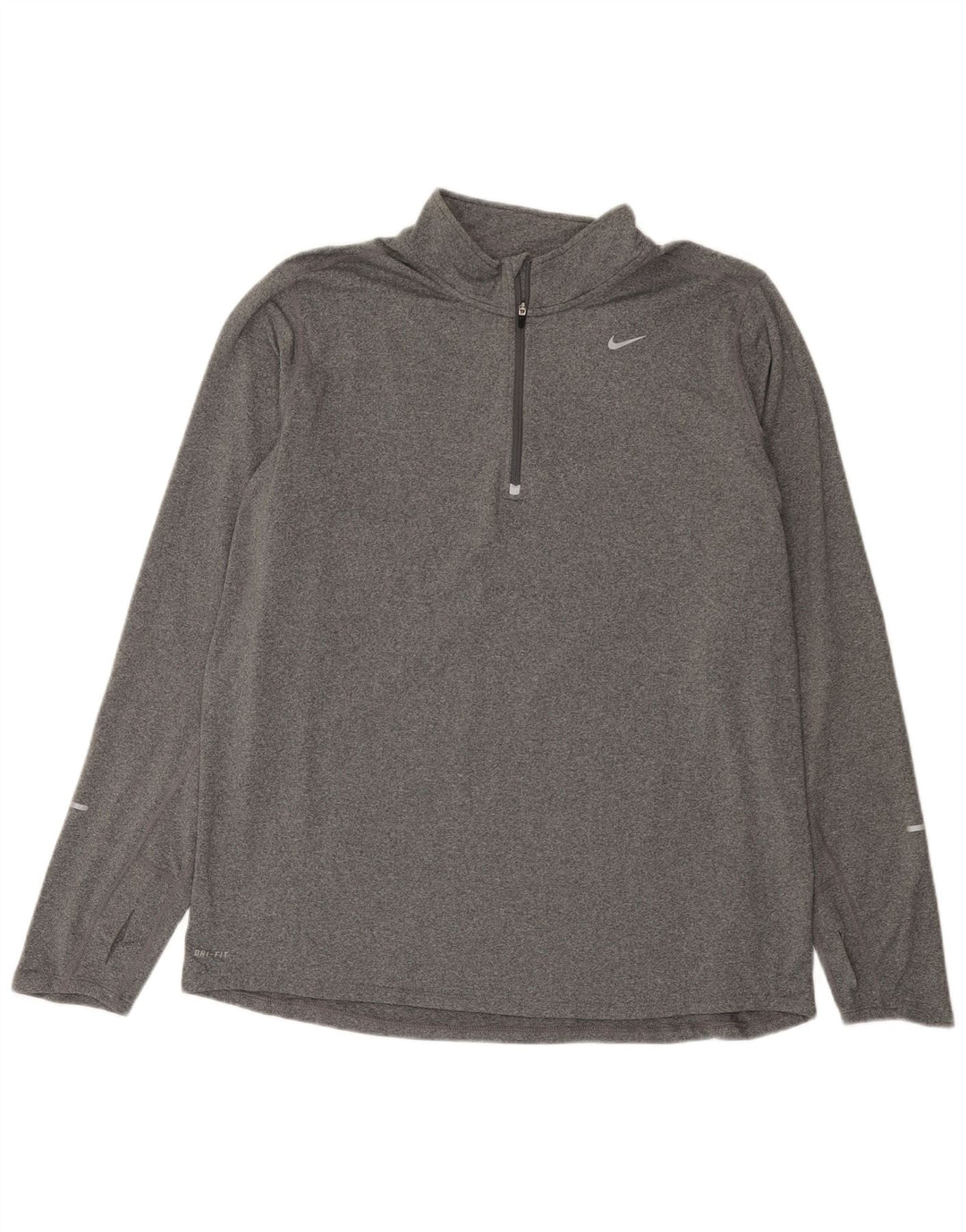 Nike Herren Dri Fit Zip Neck Top Langarm XL Grau geflecktes Polyester