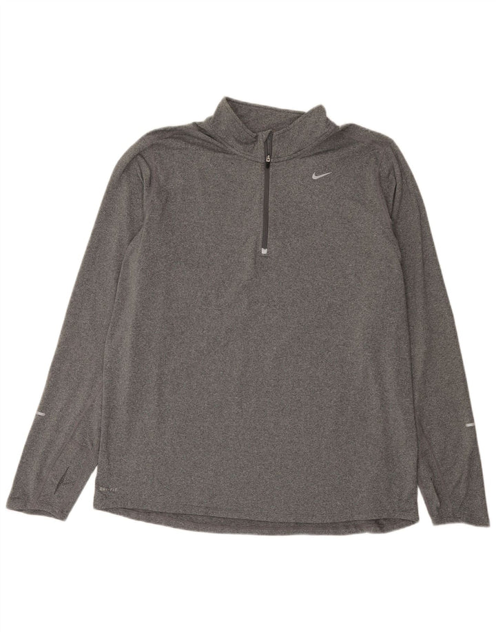 Nike Herren Dri Fit Zip Neck Top Langarm XL Grau geflecktes Polyester