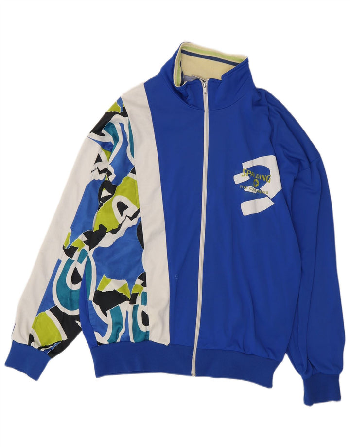 SPALDING Herren-Trainingsanzugoberteil mit Grafik, Größe L, Blau, Farbblock