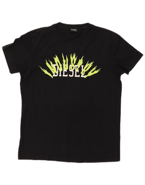 DIESEL Womens Graphic T-Shirt Top UK 14 Mittelschwarze Baumwolle