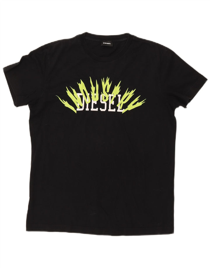 DIESEL Womens Graphic T-Shirt Top UK 14 Mittelschwarze Baumwolle