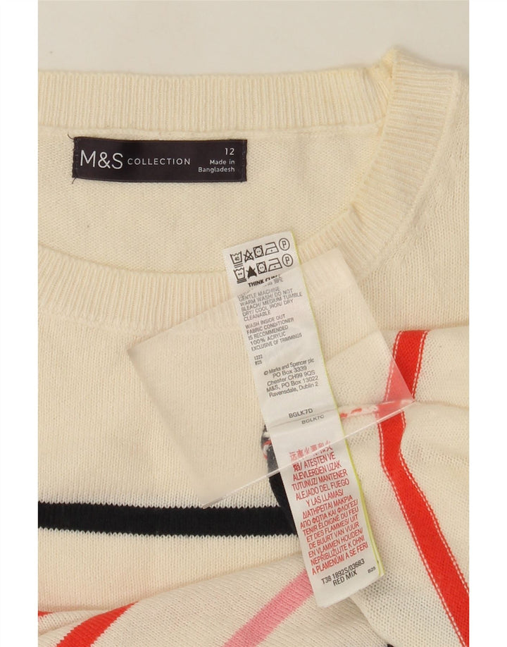 Marks & Spencer Damen-Pullover mit Rundhalsausschnitt, Gr. 12, mittelweiß gestreift