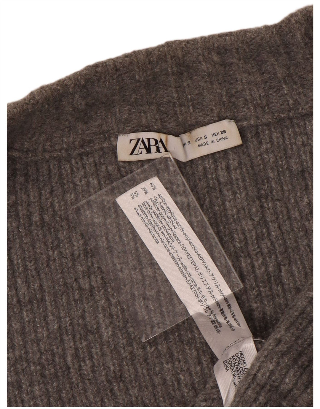 Zara Damen Crop Oversized Cardigan Pullover UK 10 Small Grau Acryl