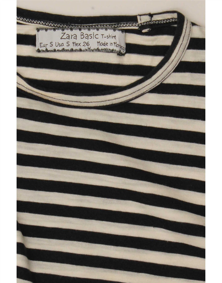 Zara Damen Top Langarm UK 10 Small Schwarz gestreift
