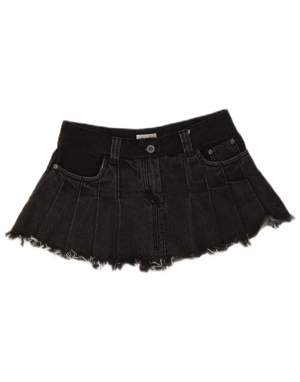 Topshop Damen Mini-Jeansrock mit niedriger Taille, UK 8, Größe S, W28, schwarze Baumwolle