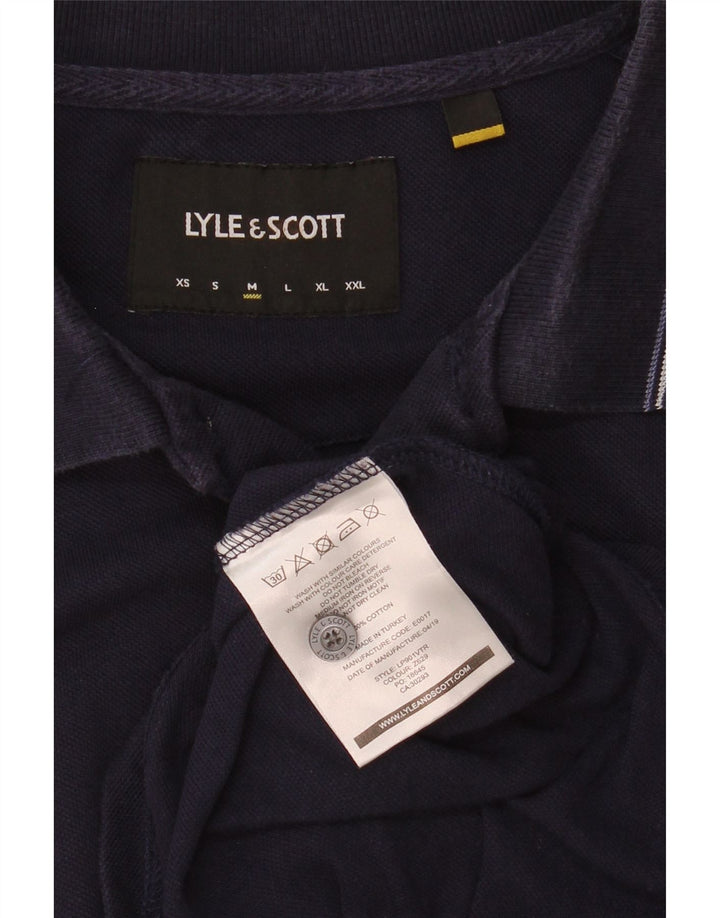 Lyle & Scott Herren-Langarm-Poloshirt, mittelmarineblaue Baumwolle