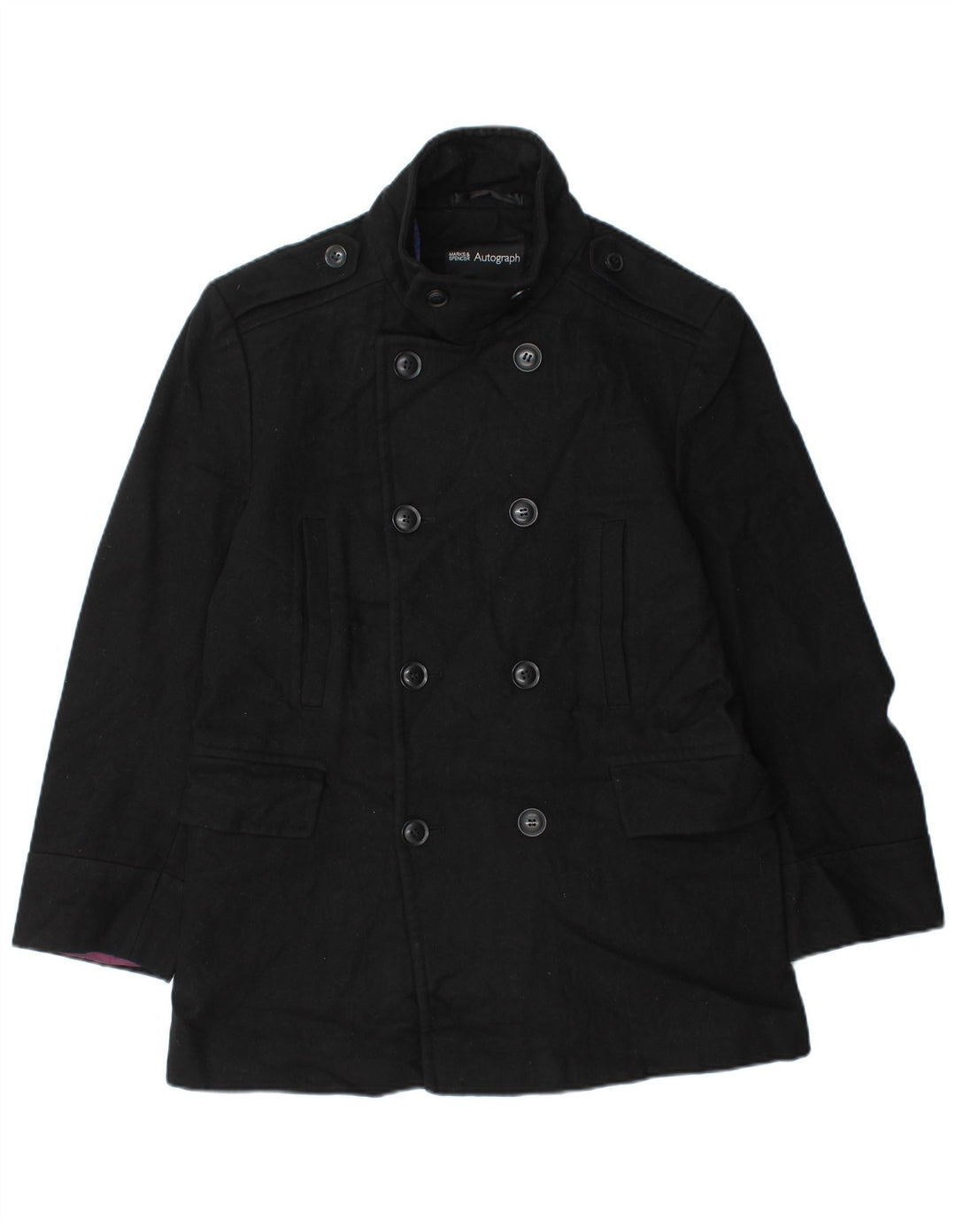 Marks & Spencer Herren Autograph Pea Coat UK 36 Small Schwarze Wolle