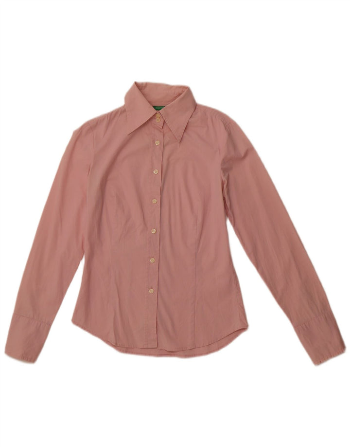 BENETTON Damen-Hemd UK 10 Small Rosa Baumwolle