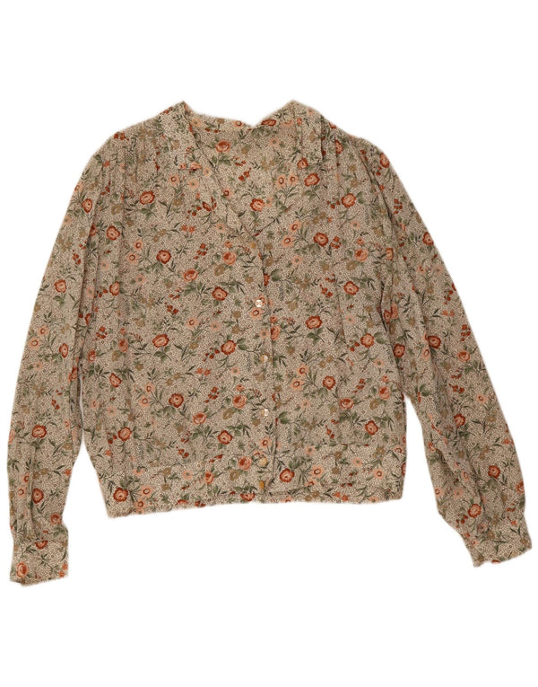 Vintage Damen Hemdbluse UK 16 Large Beige Floral