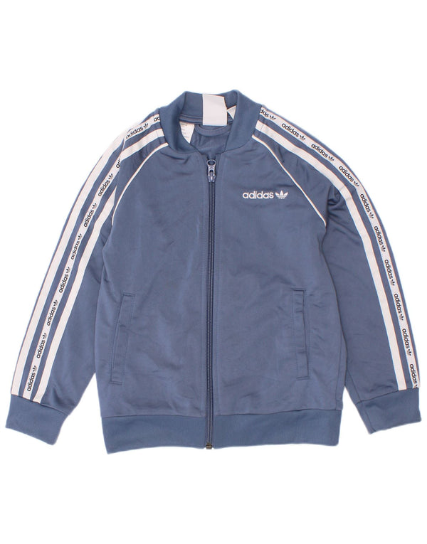 Adidas Jungen Grafik-Trainingsanzug-Top-Jacke, 5–6 Jahre, blaues Farbblockdesign
