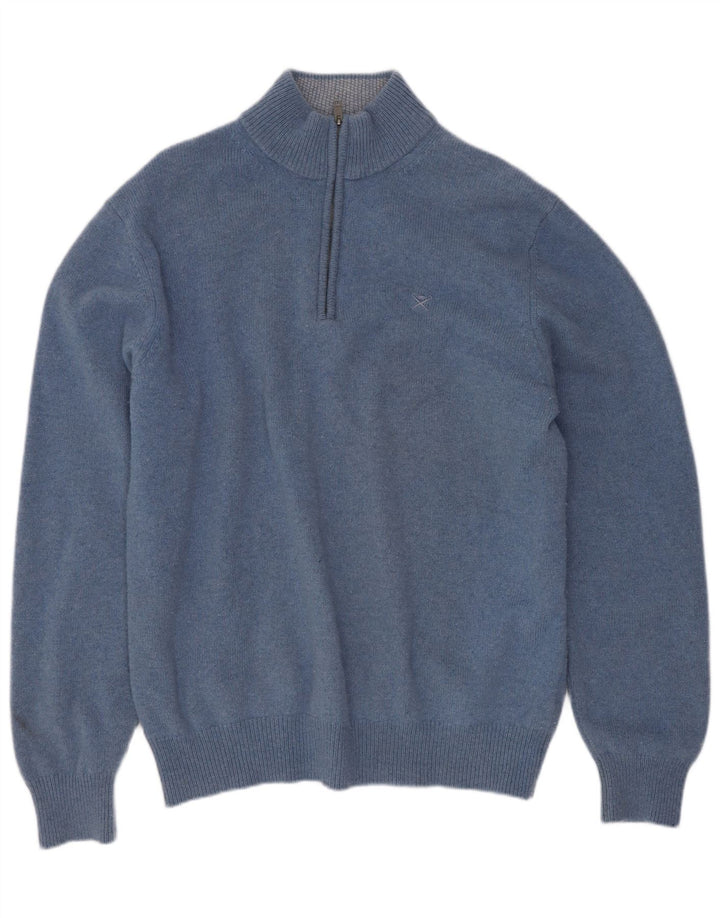 Hackett Herren-Pullover mit Reißverschluss am Hals, große blaue Wolle