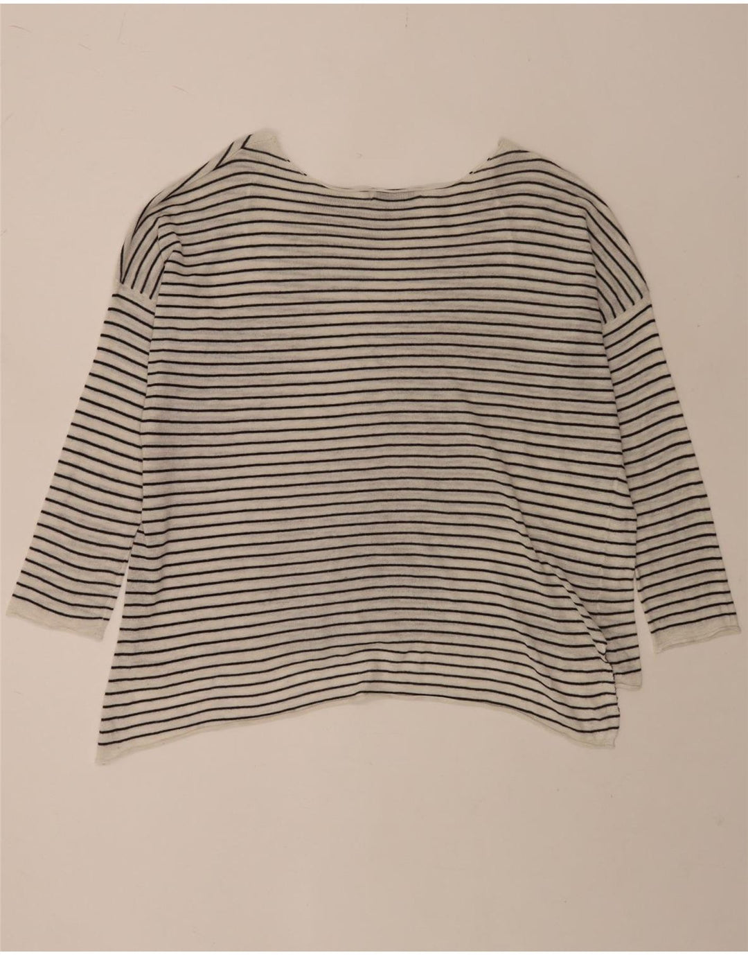 Zara Damen-Oberteil, übergroß, 3/4-Ärmel, UK 10, Größe S, weiß, gestreift, Polyester