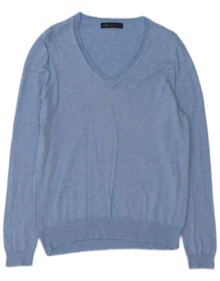 Marks & Spencer Damen Pullover mit V-Ausschnitt, UK 14, Mittelblau