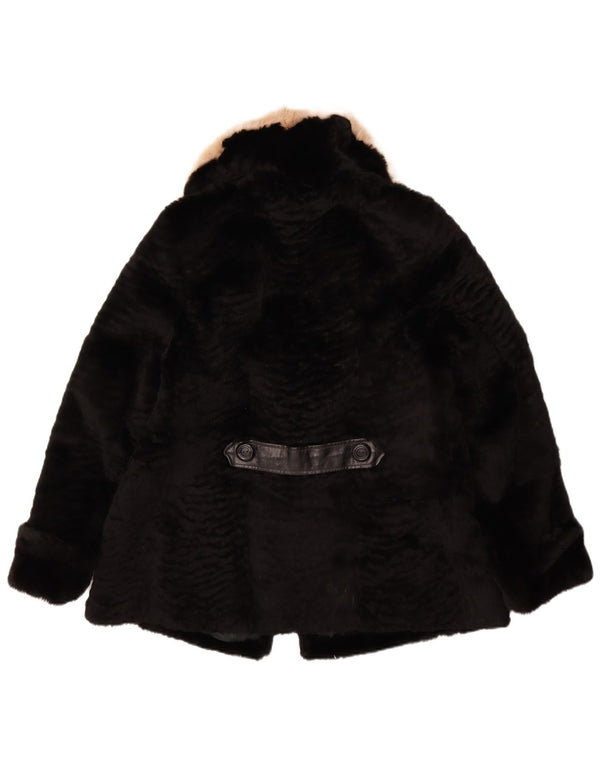 VINTAGE Damen Kunstfelljacke UK 14 Medium Schwarz