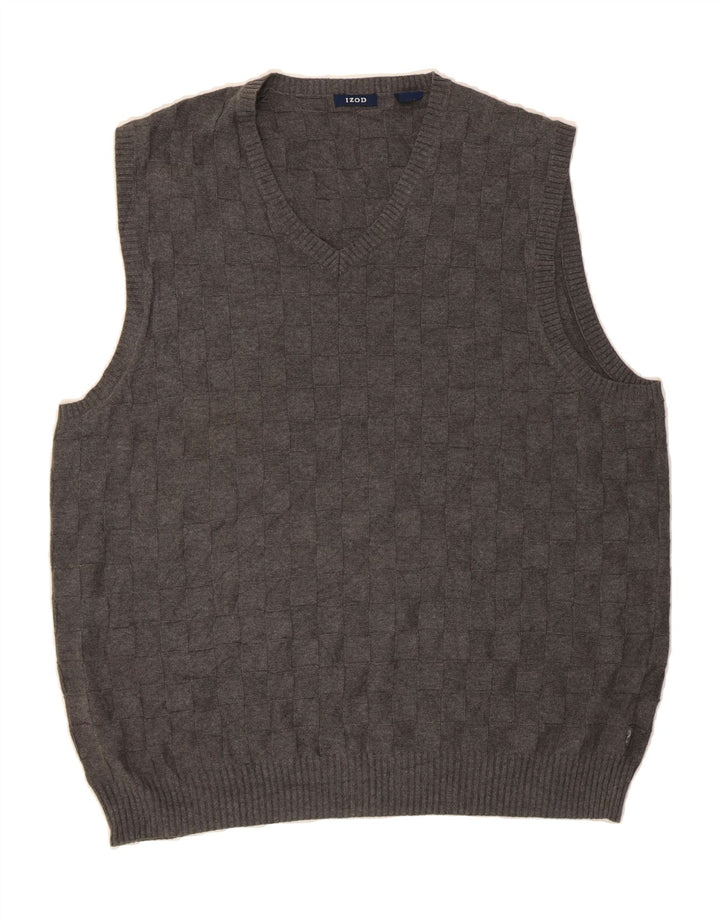 IZOD Mens Vest Tank Top Large Grey Check Cotton Vintage Izod and Second-Hand Izod from Messina Hembry 