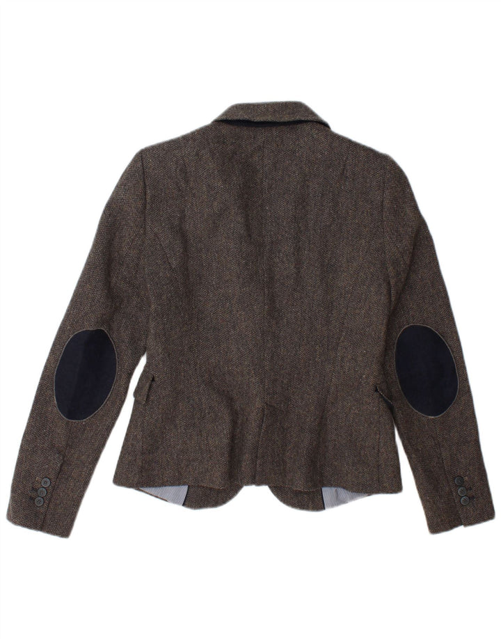 Zara Damen 1-Knopf-Blazerjacke UK 12 Mittelgraues Fischgrätenmuster aus Acetat