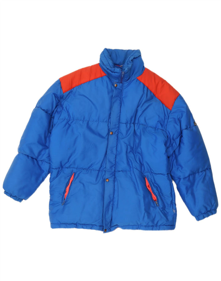 Wattierte Vintage-Herrenjacke mit Kapuze, Größe 40, groß, blau, Colourblock-Polyamid