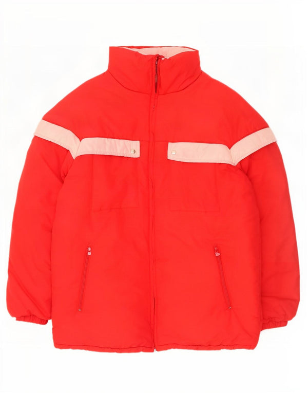 Wattierte Vintage-Herrenjacke mit Kapuze, IT 52 XL, rotes Colourblock-Polyamid