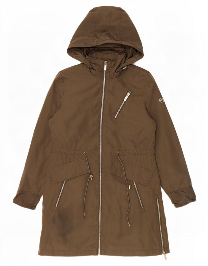 Michael Kors Damen Parka-Jacke in Übergröße mit grafischer Kapuze, Gr. 10, Khaki