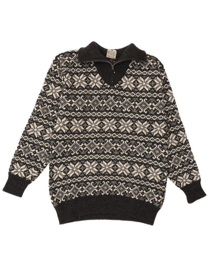 ANGELO LITRICO Damen-Pullover mit Reißverschluss am Hals, UK 16, Größe L, Grau, Fair Isle