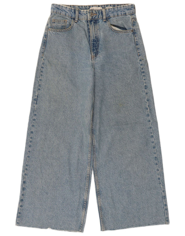 Zara Damen High Waist Crop Wide Leg Jeans EU 36 XS W26 L25 Blaue Baumwolle