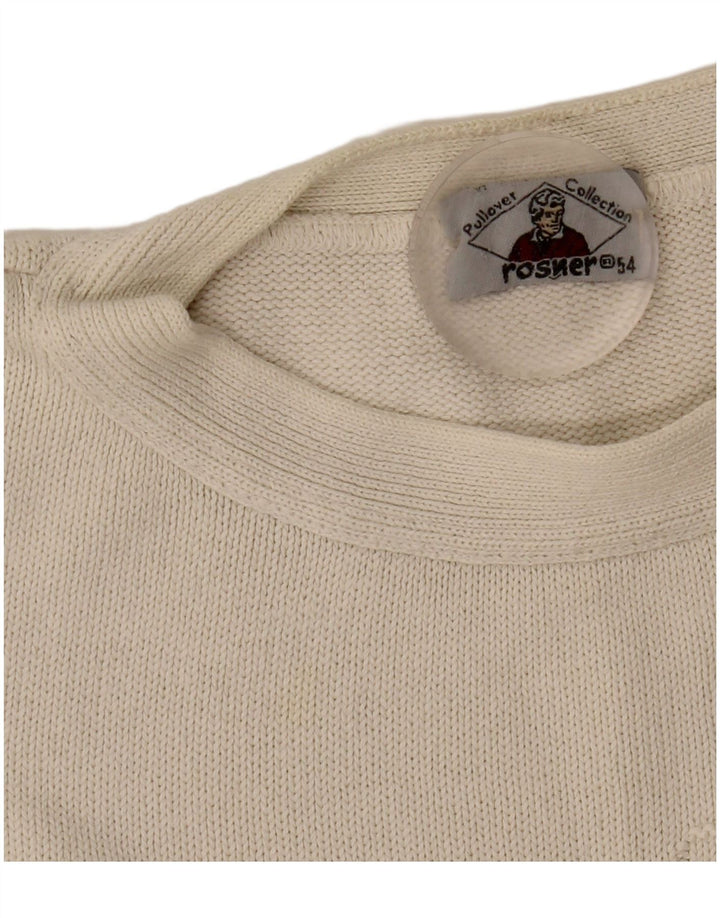Rosner Damen-Pullover mit grafischem Rundhalsausschnitt, Größe 54, 3XL, gebrochenes Weiß