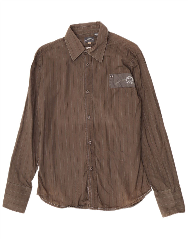 G-Star Herren-Hemd aus mittlerer Khaki-Streifen-Baumwolle
