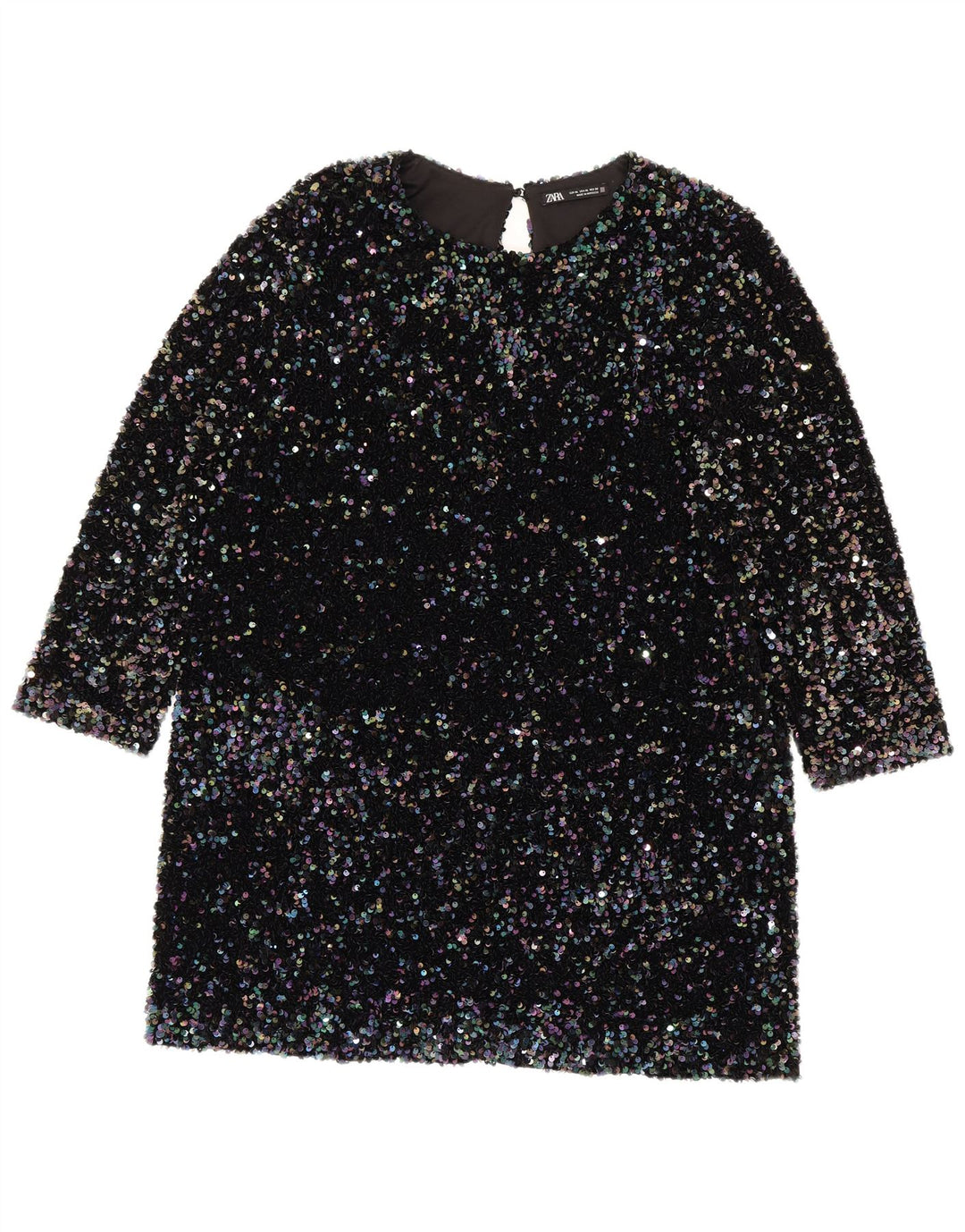 Zara Damen Etuikleid mit 3/4-Ärmeln, Pailletten, UK 18, XL, mehrfarbig, Polyester