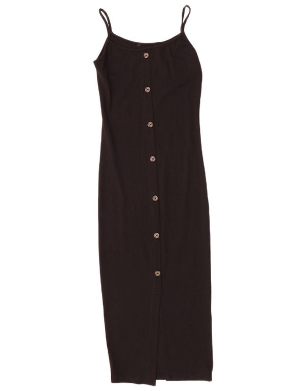 Vintage Damen Ärmelloses, figurbetontes Kleid UK 8 Small Schwarz