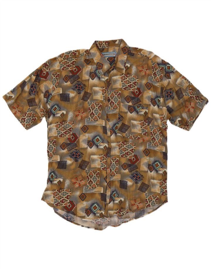 Vintage Herren Kurzarmshirt 2XL Khaki Patchwork Viskose
