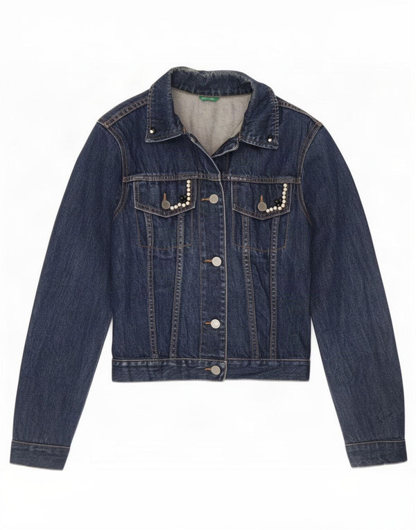 Benetton Damen Jeansjacke UK 10 Small Blau