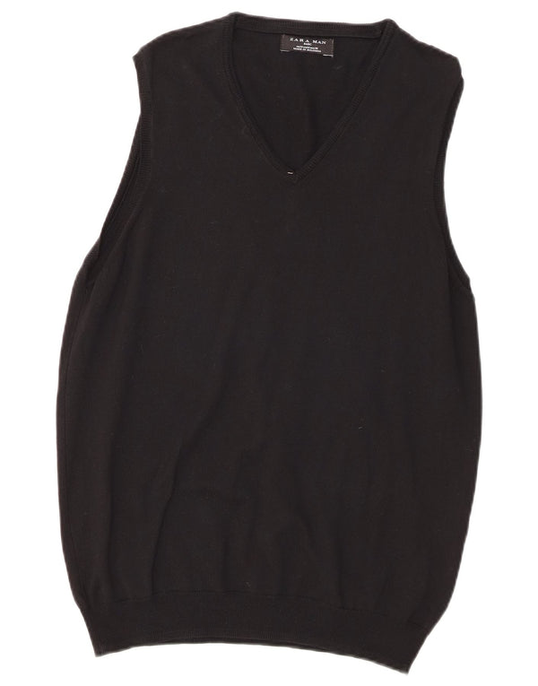 Zara Herren Weste Tank Top Medium Schwarz Baumwolle