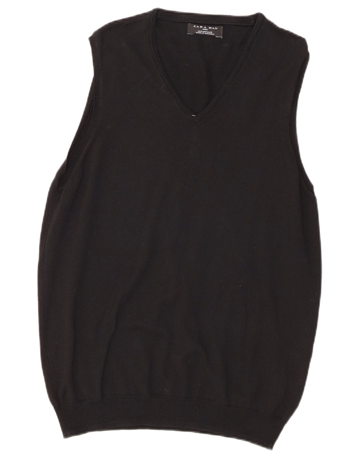 Zara Herren Weste Tank Top Medium Schwarz Baumwolle