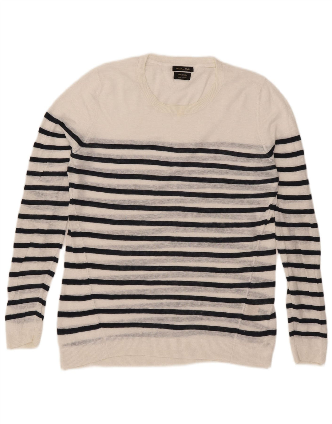 Massimo Dutti Damen-Pullover mit Rundhalsausschnitt, Gr. 16, Größe L, weiß gestreift