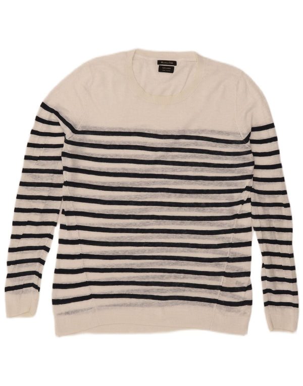 Massimo Dutti Damen-Pullover mit Rundhalsausschnitt, Gr. 16, Größe L, weiß gestreift