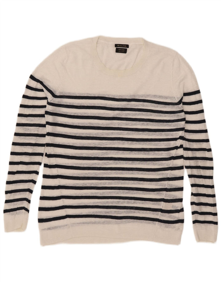 Massimo Dutti Damen-Pullover mit Rundhalsausschnitt, Gr. 16, Größe L, weiß gestreift