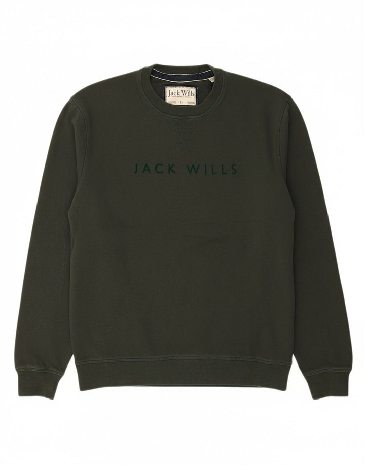 JACK WILLS Mens Graphic Sweatshirt Jumper Medium Khaki Cotton