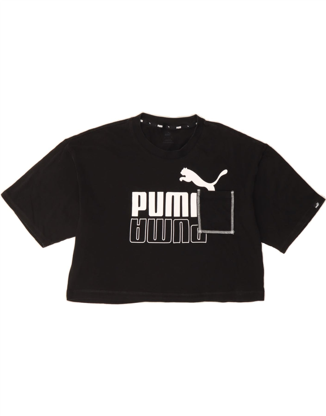 PUMA Womens Crop Oversized Graphic T-Shirt Top UK 10 Small Black Vintage Puma and Second-Hand Puma from Messina Hembry 